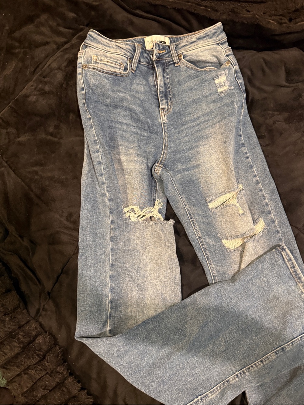 Fashion Nova Light Blue Distressed Straight-Leg Jeans